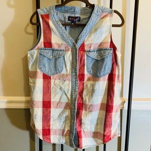 Red White Blue Sleeveless Shirt